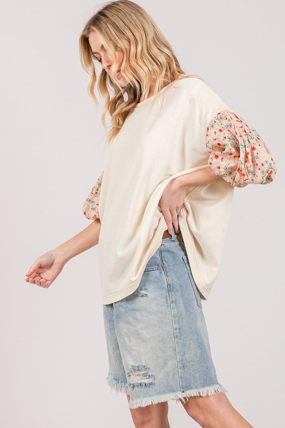 SAGE + FIG Round Neck Bubble Sleeve Oversize Top Carauana Store