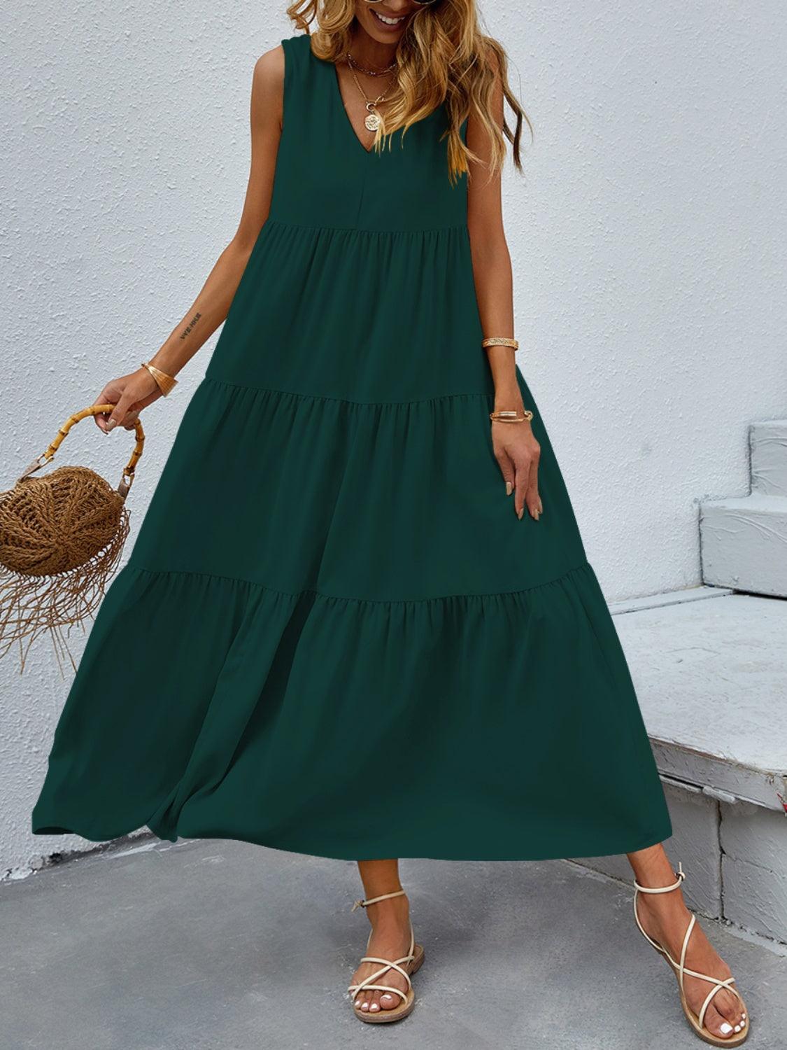 Tiered V-Neck Sleeve Dress Carauana Store