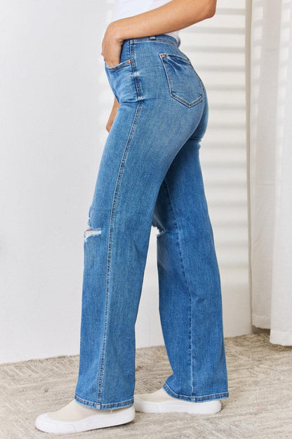 Judy Blue Full Size High Waist Distressed Straight-Leg Jeans Carauana Store