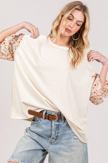 SAGE + FIG Round Neck Bubble Sleeve Oversize Top Carauana Store