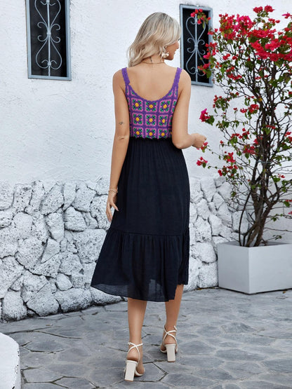 Openwork Wide Strap Midi Dress Carauana Store