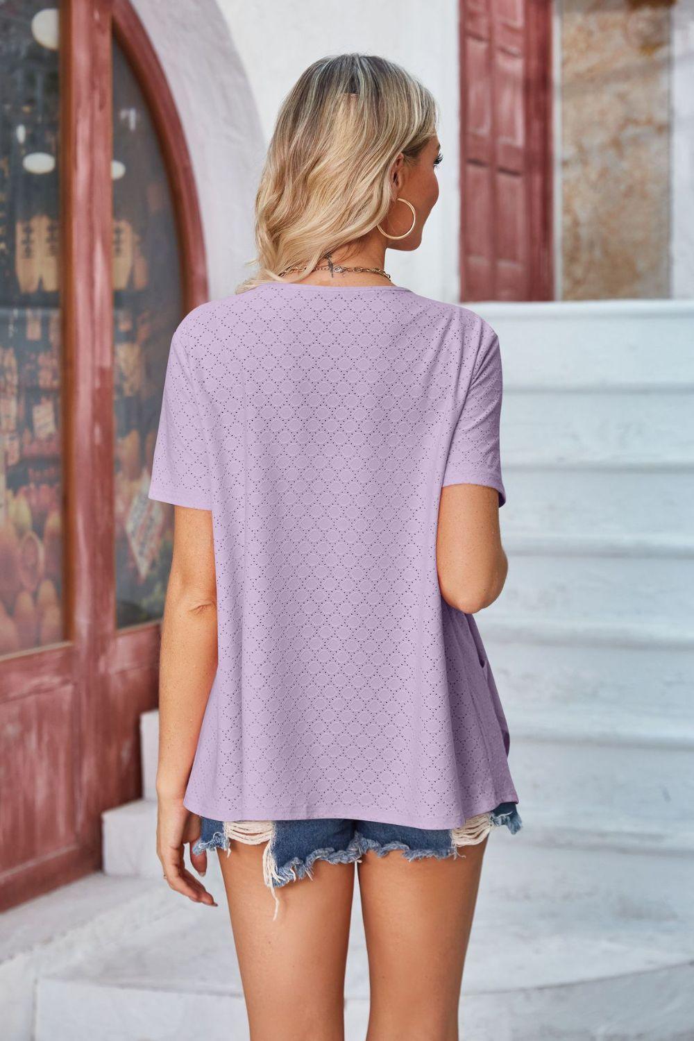 Eyelet Open Front Short Sleeve Cover Up Carauana Store