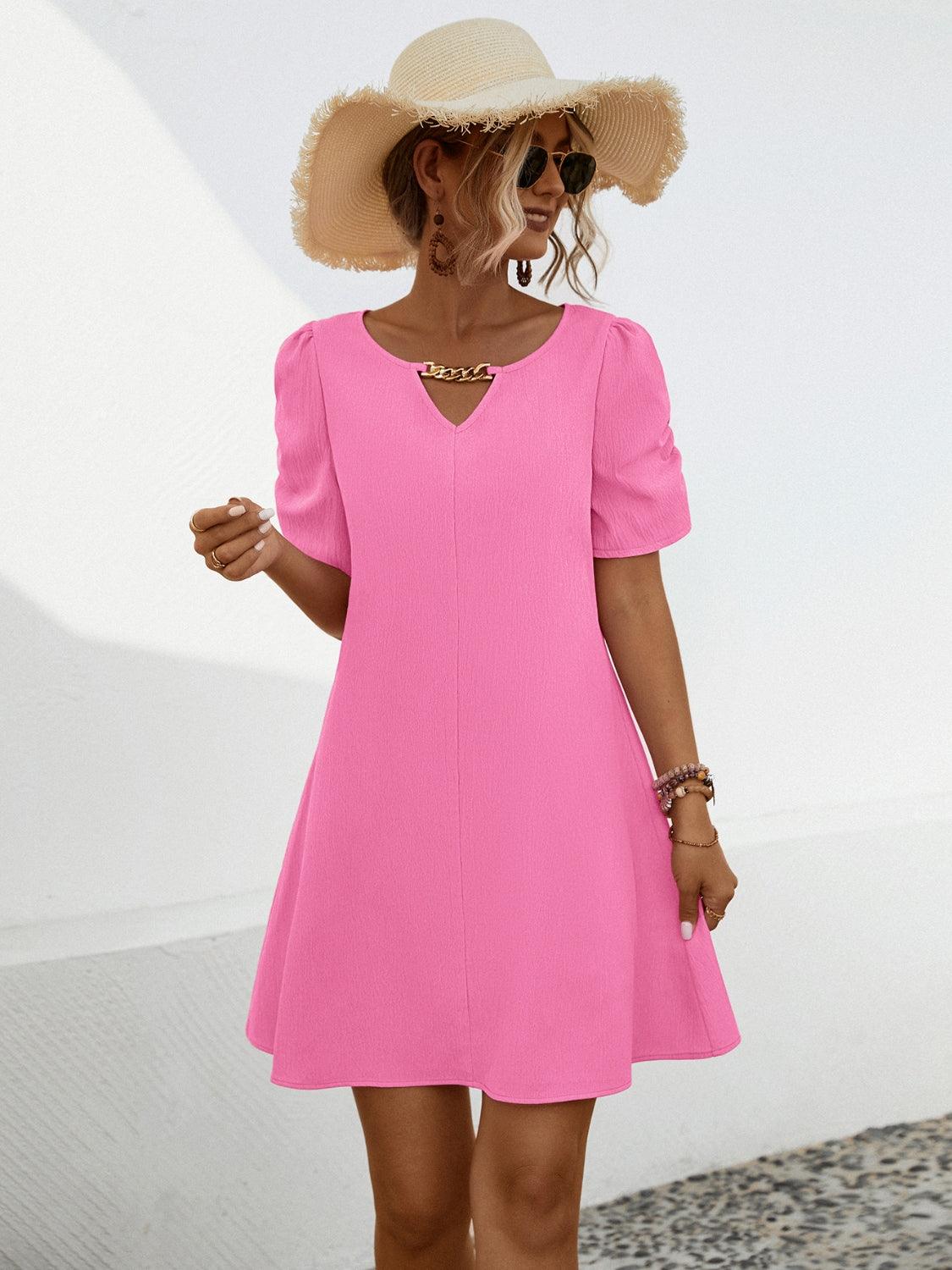 Chain Notched Short Sleeve Dress Carauana Store