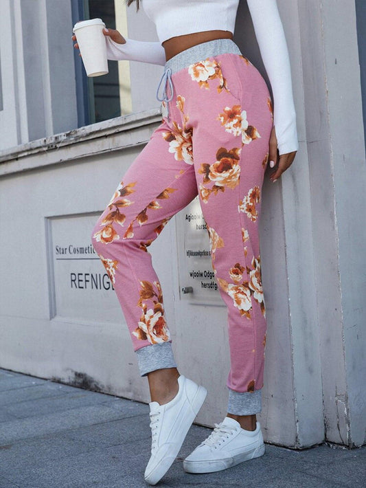 Floral Print Slim Fit Long Pants Carauana Store