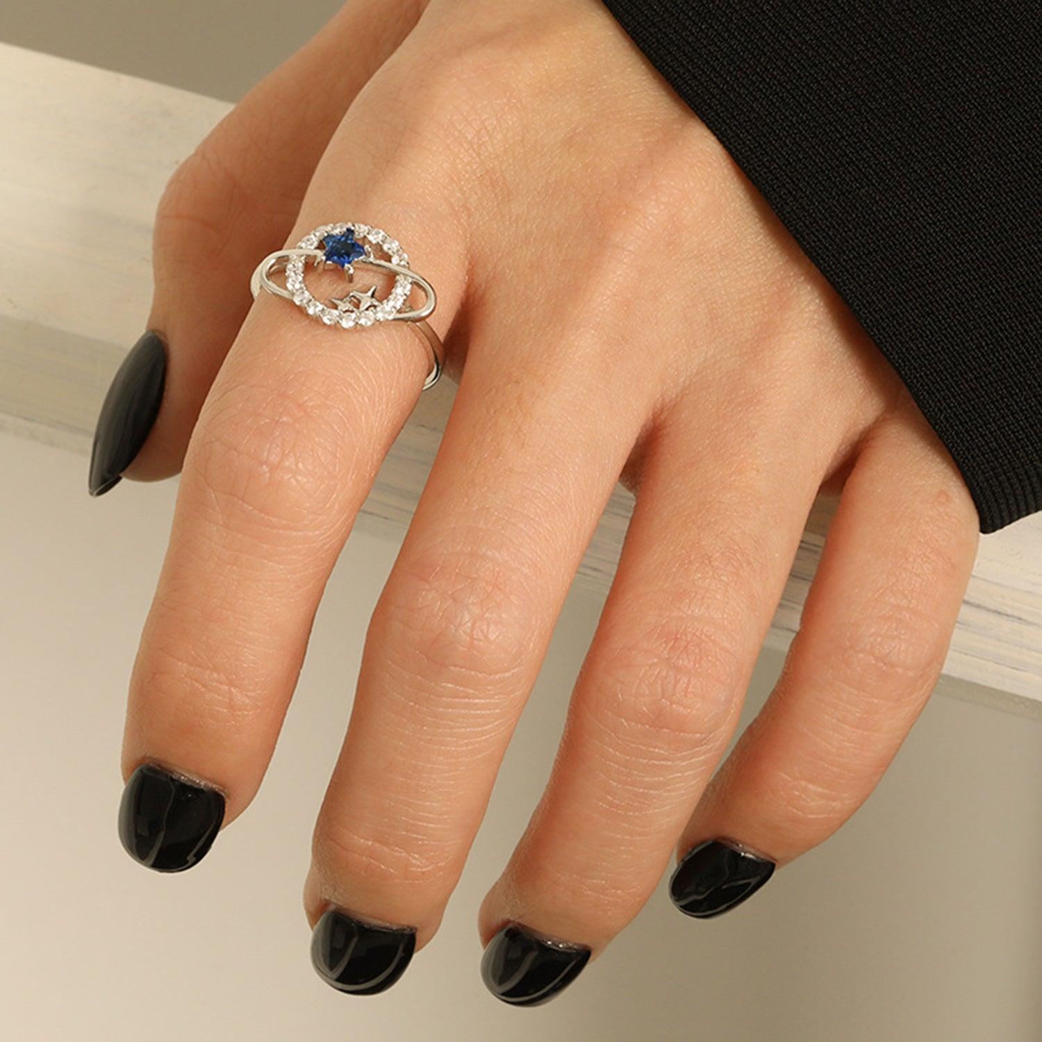 Planet Shape Inlaid Zircon 925 Sterling Silver Ring Carauana Store