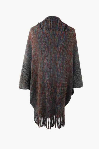Multicolored Fringe Trim Poncho Carauana Store