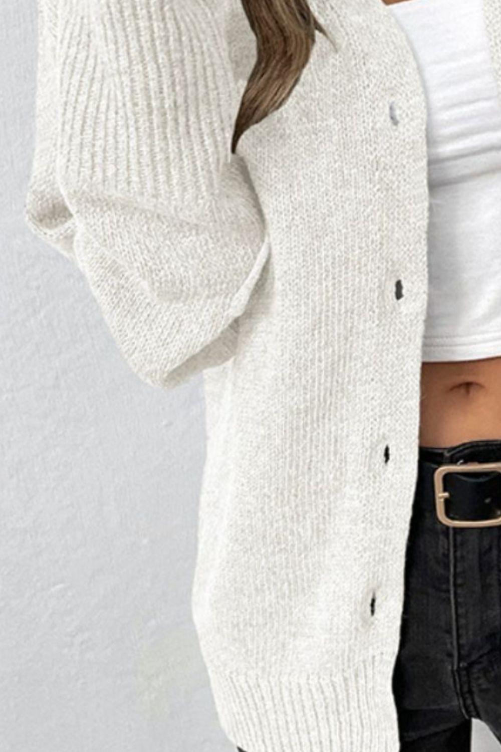Drawstring Button Up Hooded Cardigan Carauana Store