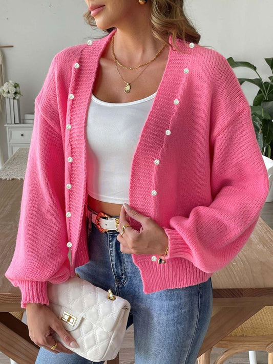 Pearl Open Front Long Sleeve Cardigan Carauana Store