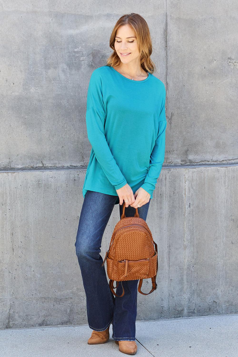 Basic Bae Full Size Round Neck Dropped Shoulder T-Shirt Carauana Store