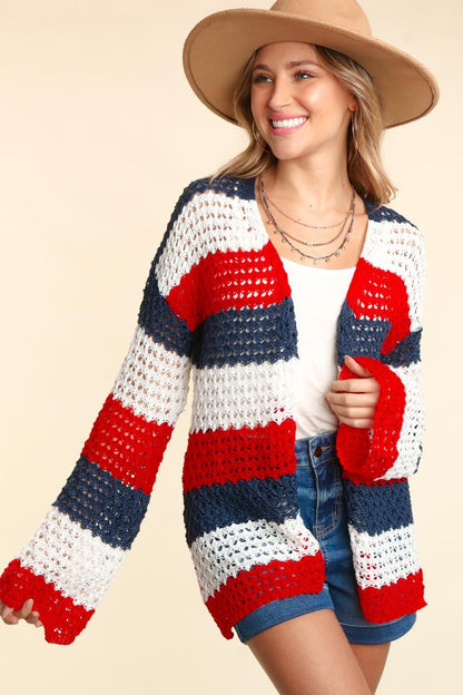 Haptics Full Size Open Front Long Sleeve Stripe Cardigan Carauana Store
