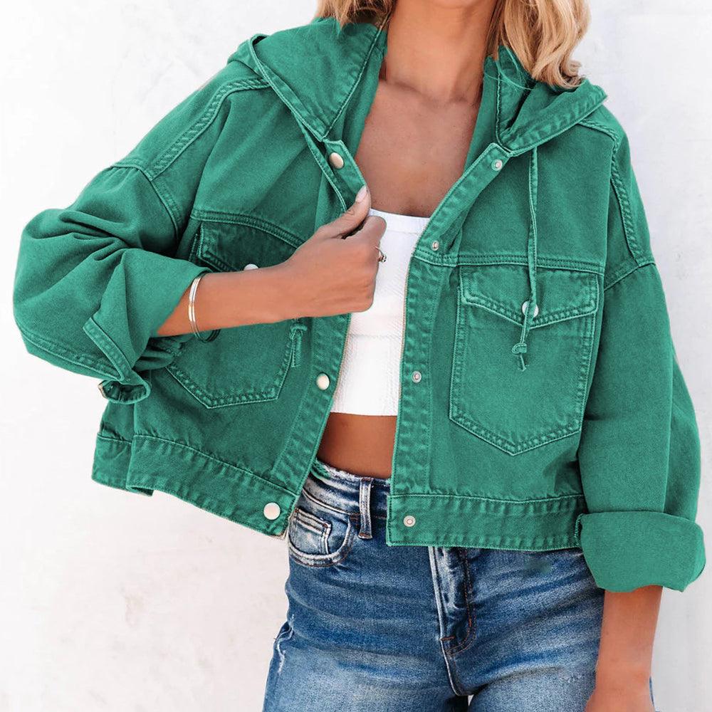 Hooded Dropped Shoulder Denim Jacket Carauana Store