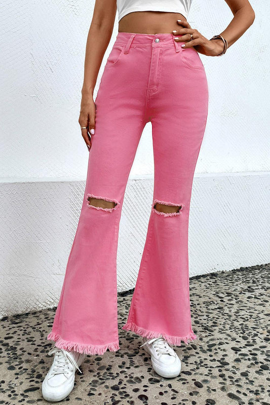 Distressed Raw Hem Bootcut Jeans Carauana Store