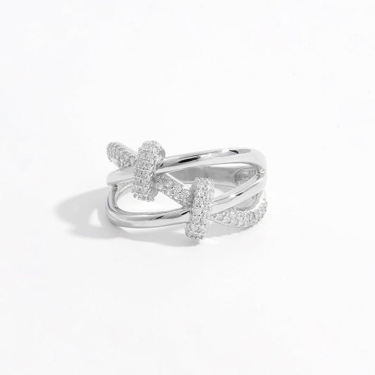 Inlaid Zircon 925 Sterling Silver Crisscross Ring Carauana Store