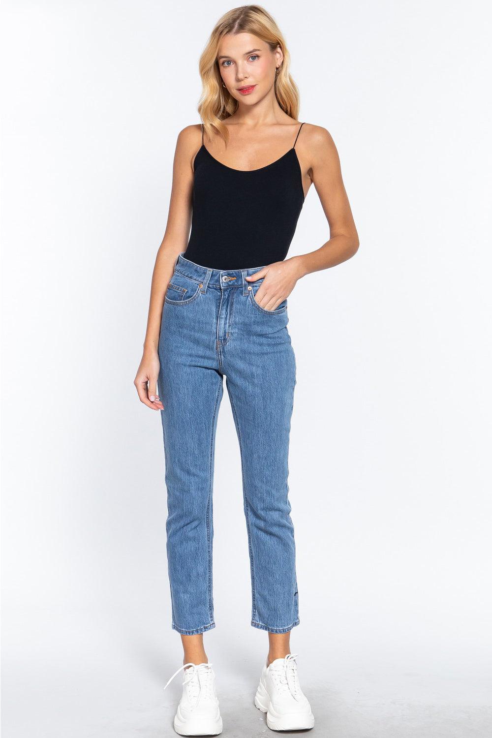 ACTIVE BASIC Ribbed Round Neck Seamless Cami Bodysuit Carauana Store