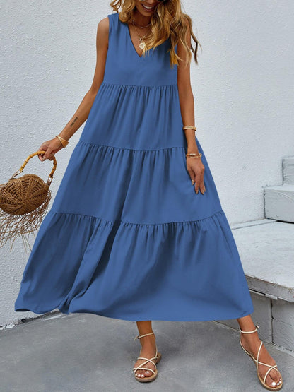 Tiered V-Neck Sleeve Dress Carauana Store