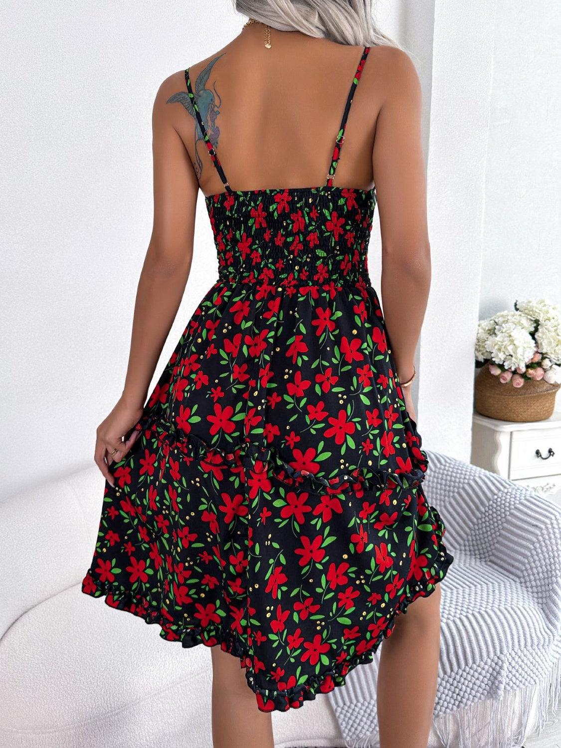 Printed Plunge Cap Sleeve Cami Dress Carauana Store