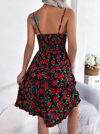 Printed Plunge Cap Sleeve Cami Dress Carauana Store