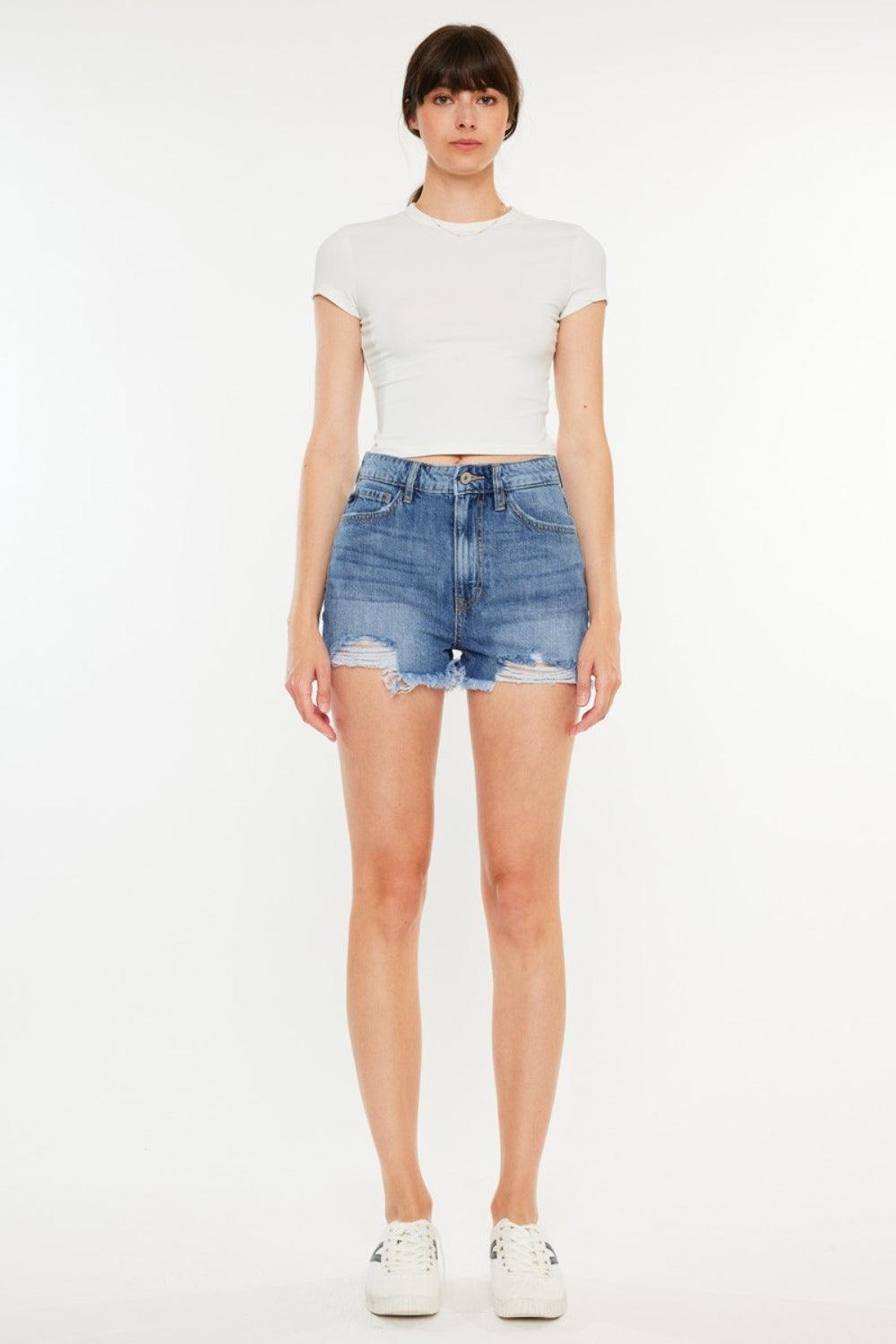 Kancan Distressed Raw Hem High Waist Denim Shorts Carauana Store