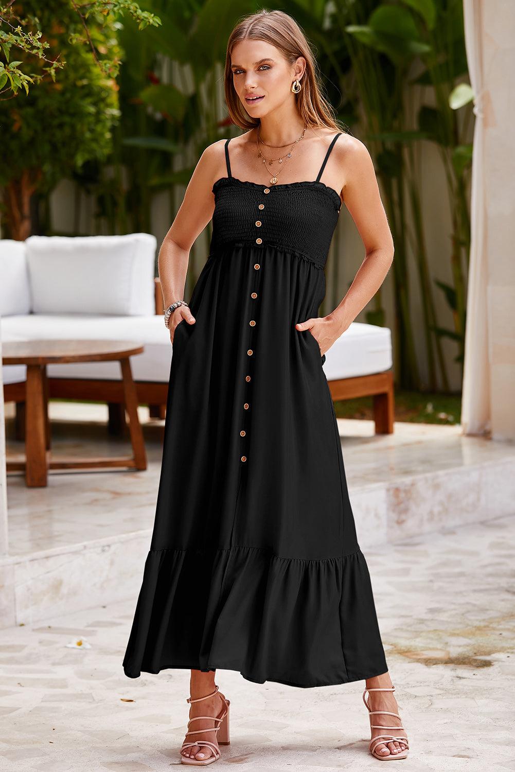 Smocked Spaghetti Strap Ruffle Hem Dress Carauana Store