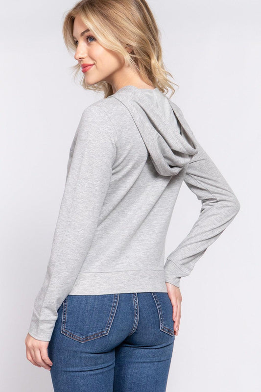 ACTIVE BASIC CALIFORNIA Zip Up Drawstring Long Sleeve Hoodie Carauana Store