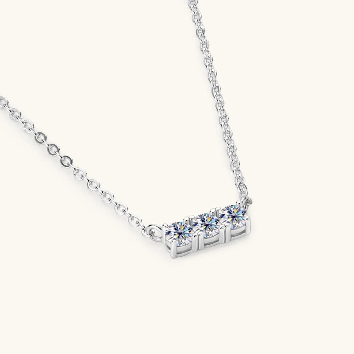 925 Sterling Silver Inlaid Moissanite Bar Necklace Carauana Store