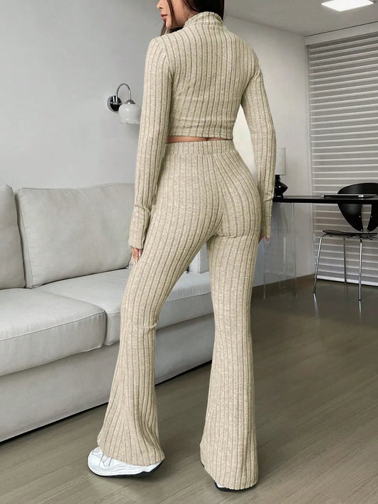 Honey Zip Up Long Sleeve Top and Pants Set Carauana Store