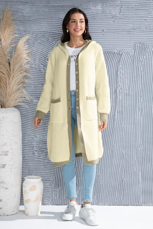Button Up Contrast Trim Hooded Cardigan Carauana Store