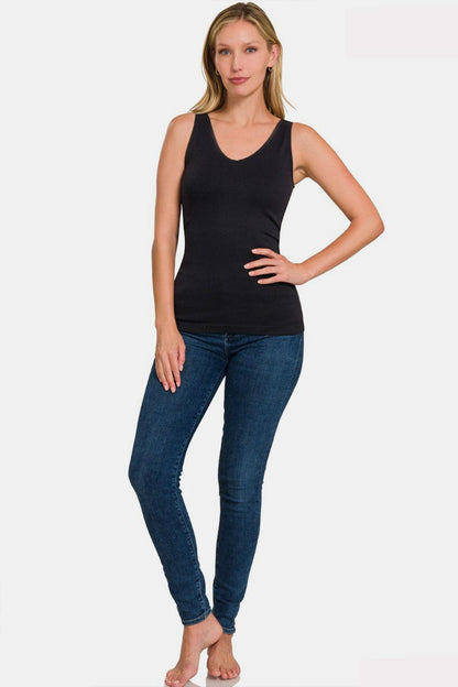 Zenana FRONT & BACK 2-WAY V-NECK / U-NECK SEAMLESS TANK Carauana Store