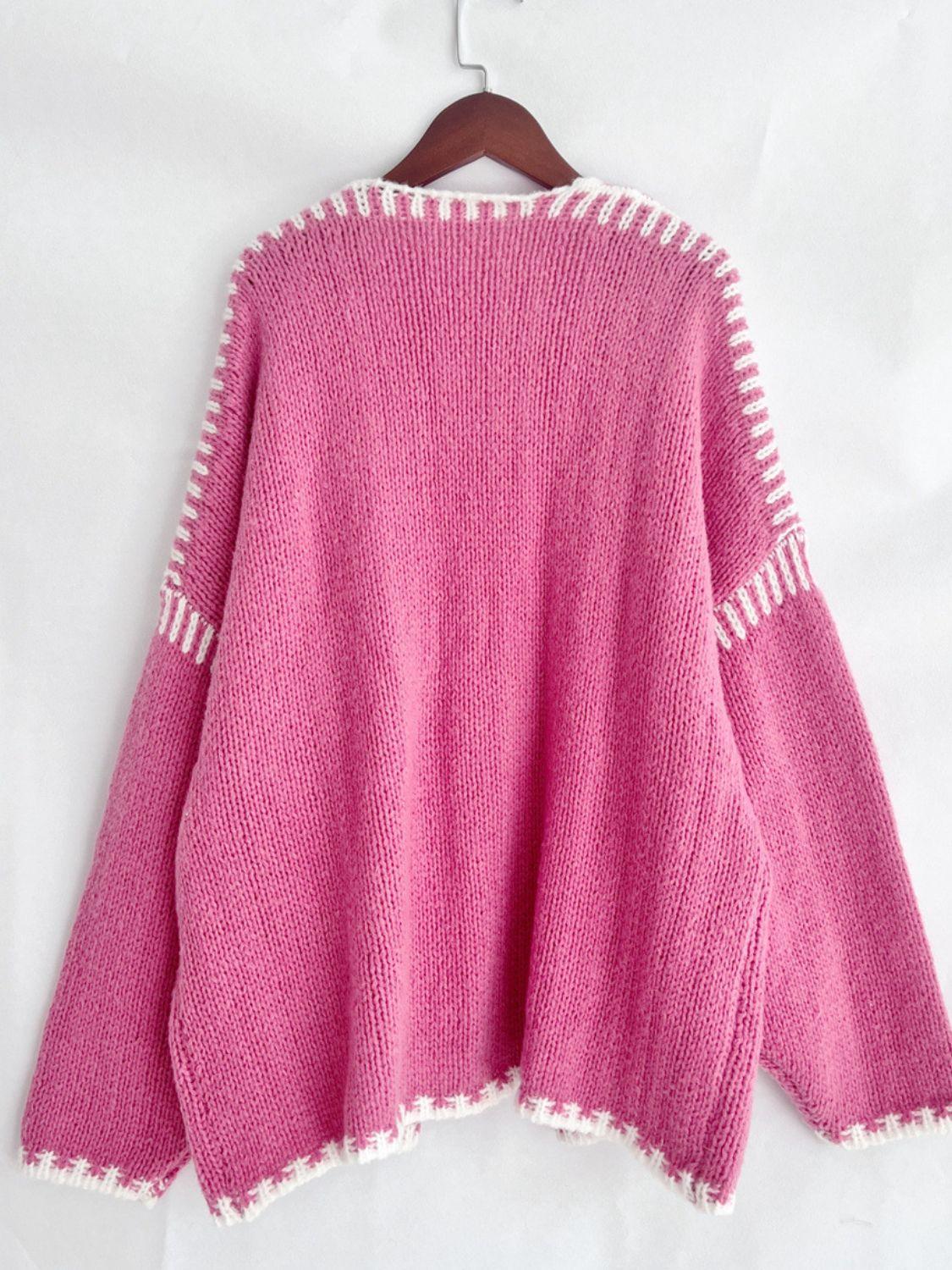 Double Take Contrast Open Front Dropped Shoulder Cardigan Carauana Store