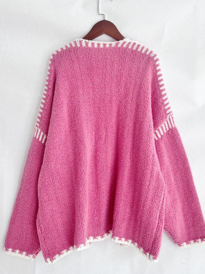 Double Take Contrast Open Front Dropped Shoulder Cardigan Carauana Store
