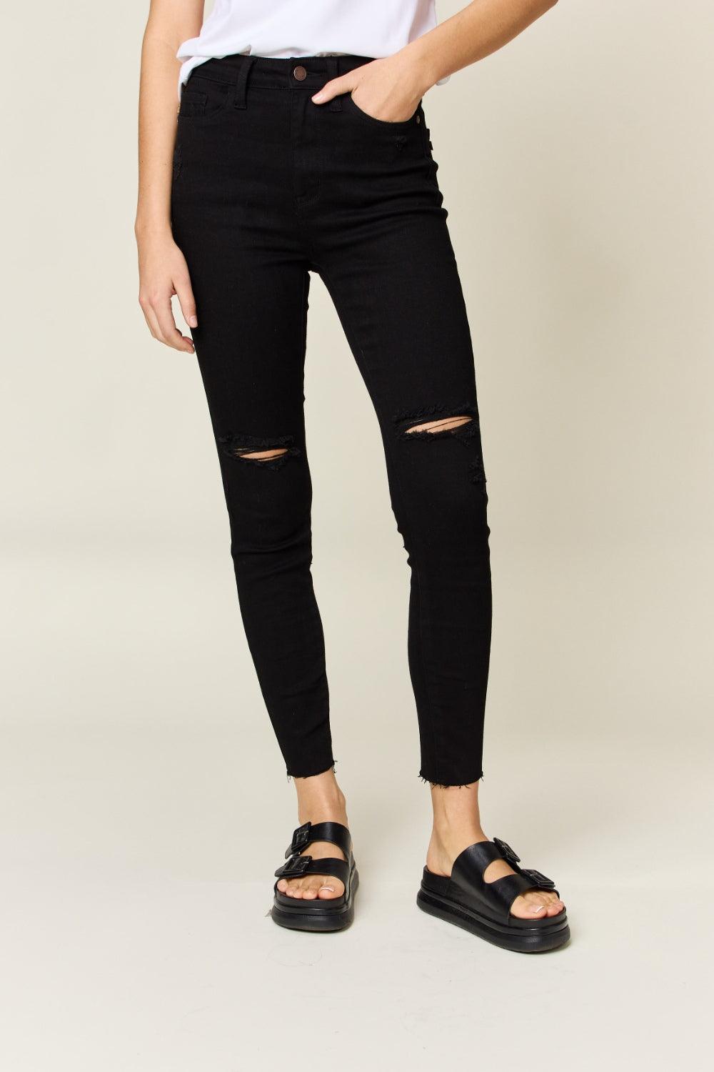 Judy Blue Full Size Distressed Tummy Control High Waist Skinny Jeans Carauana Store