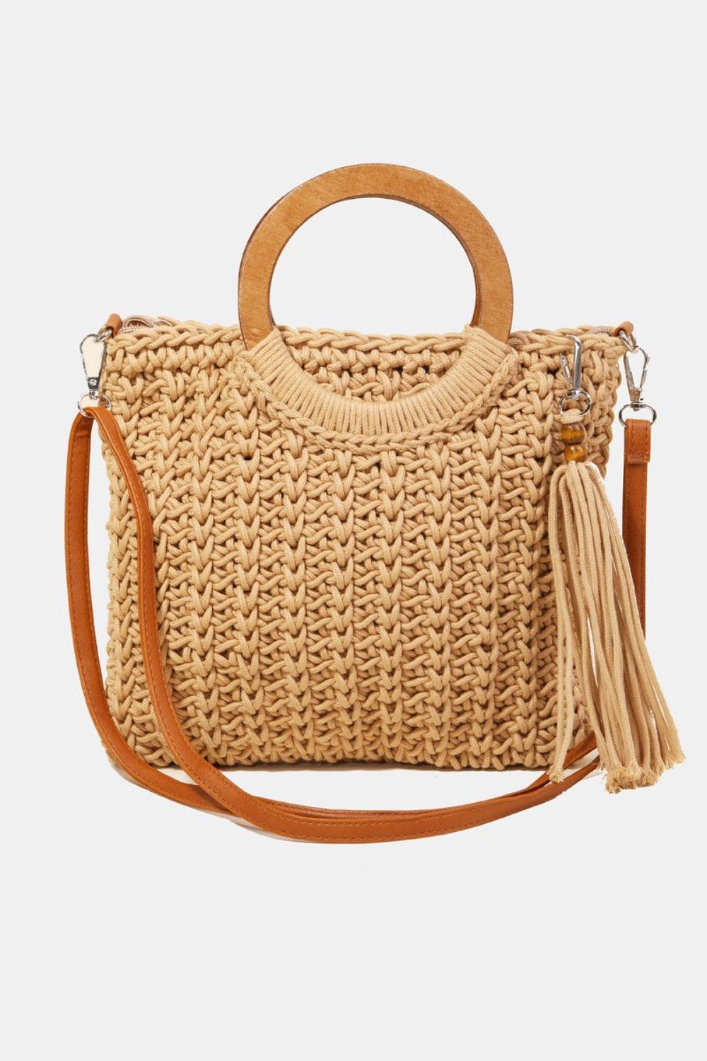 Fame Crochet Knit Convertible Tote Bag with Tassel Carauana Store