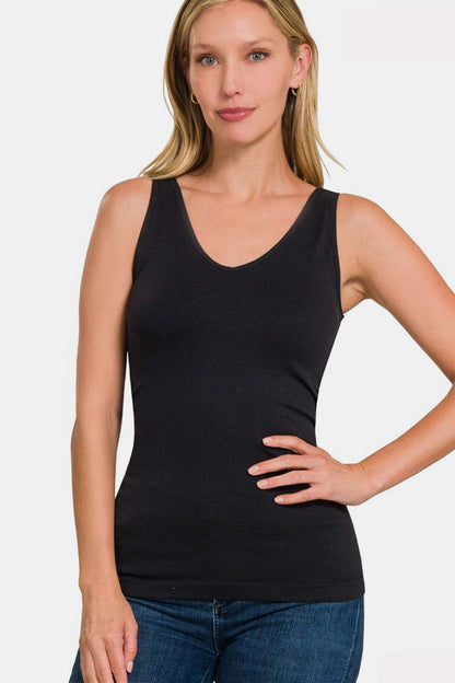Zenana FRONT & BACK 2-WAY V-NECK / U-NECK SEAMLESS TANK Carauana Store