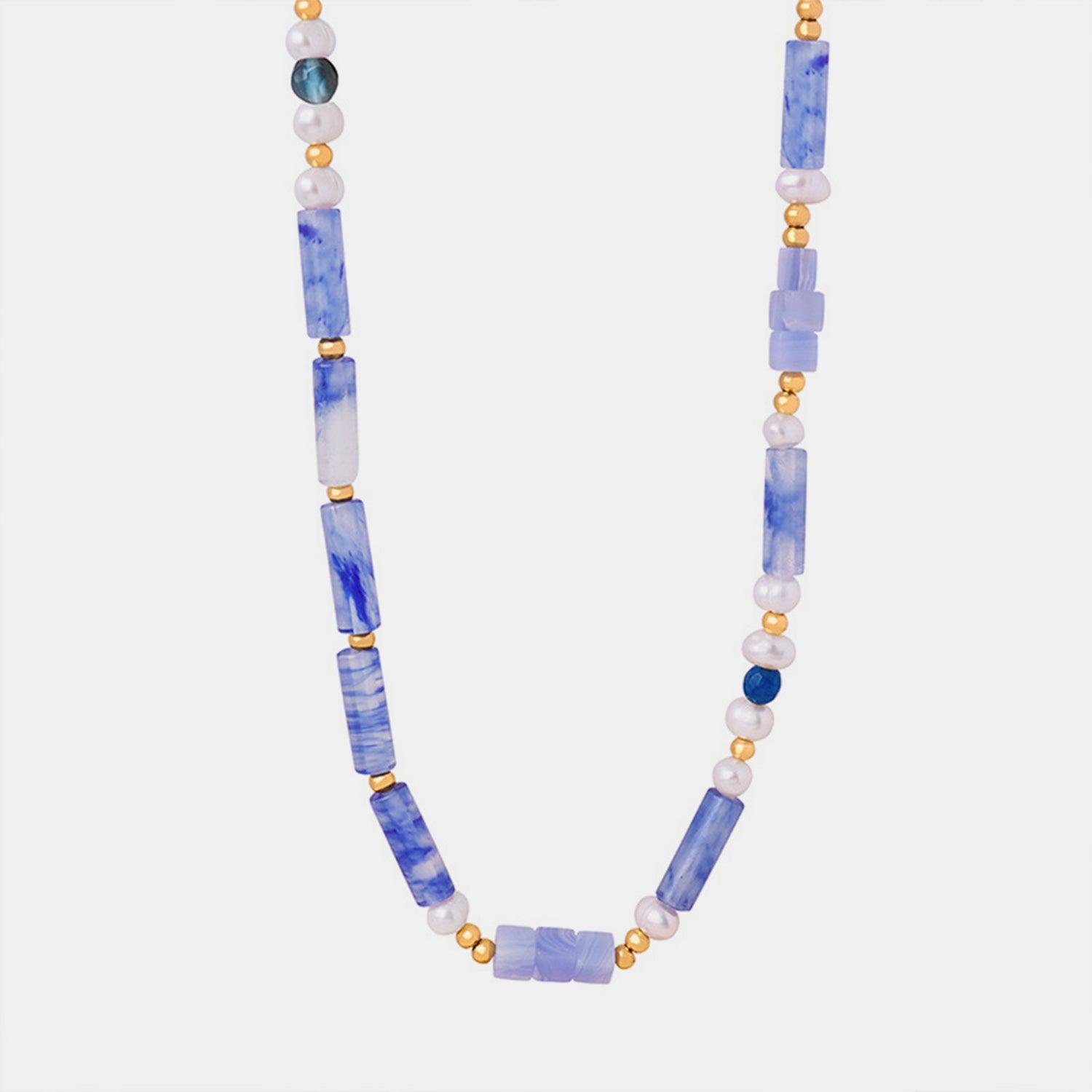 Freshwater Pearl Titanium Steel Geometric Bead Necklace Carauana Store