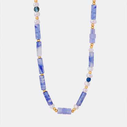 Freshwater Pearl Titanium Steel Geometric Bead Necklace Carauana Store