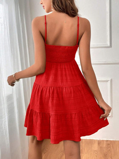 Smocked Tiered Sleeveless Mini Dress Carauana Store