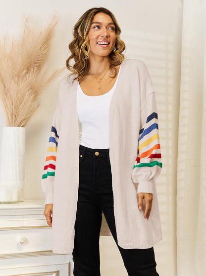 Angel Wings Striped Open Front Dropped Shoulder Cardigan Carauana Store