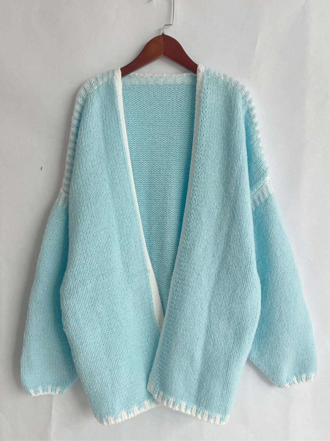Double Take Contrast Open Front Dropped Shoulder Cardigan Carauana Store