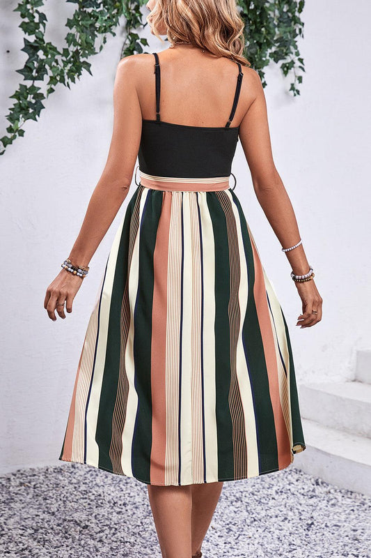 Tied Striped Spaghetti Strap Dress Carauana Store