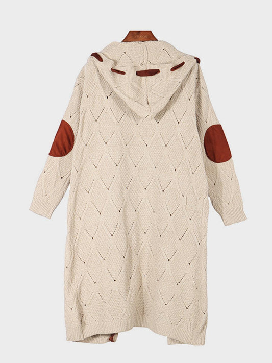 Openwork Long Sleeve Open Front Hooded Cardigan Carauana Store