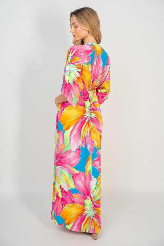 White Birch Printed V-Neck Maxi Dress with Pockets Carauana Store
