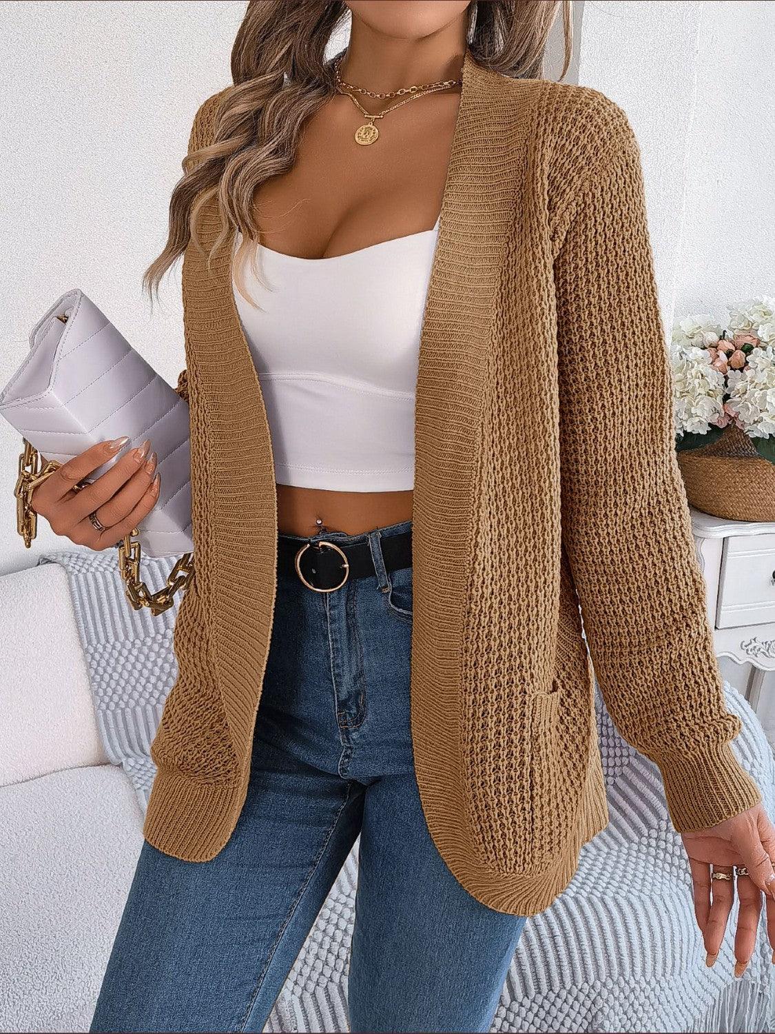 Open Front Long Sleeve Cardigan with Pockets Carauana Store