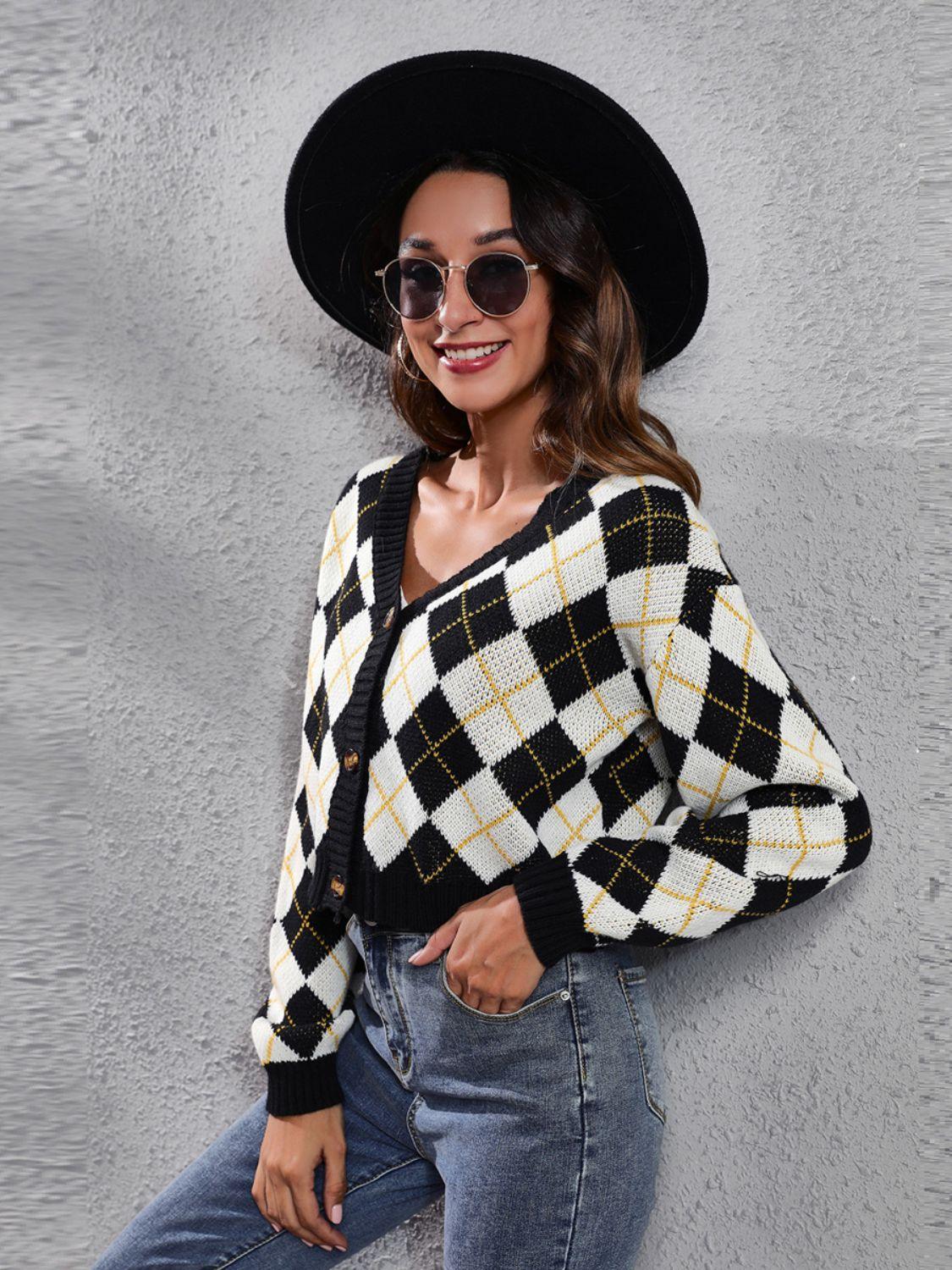 Geometric Button Up Long Sleeve Cardigan Carauana Store