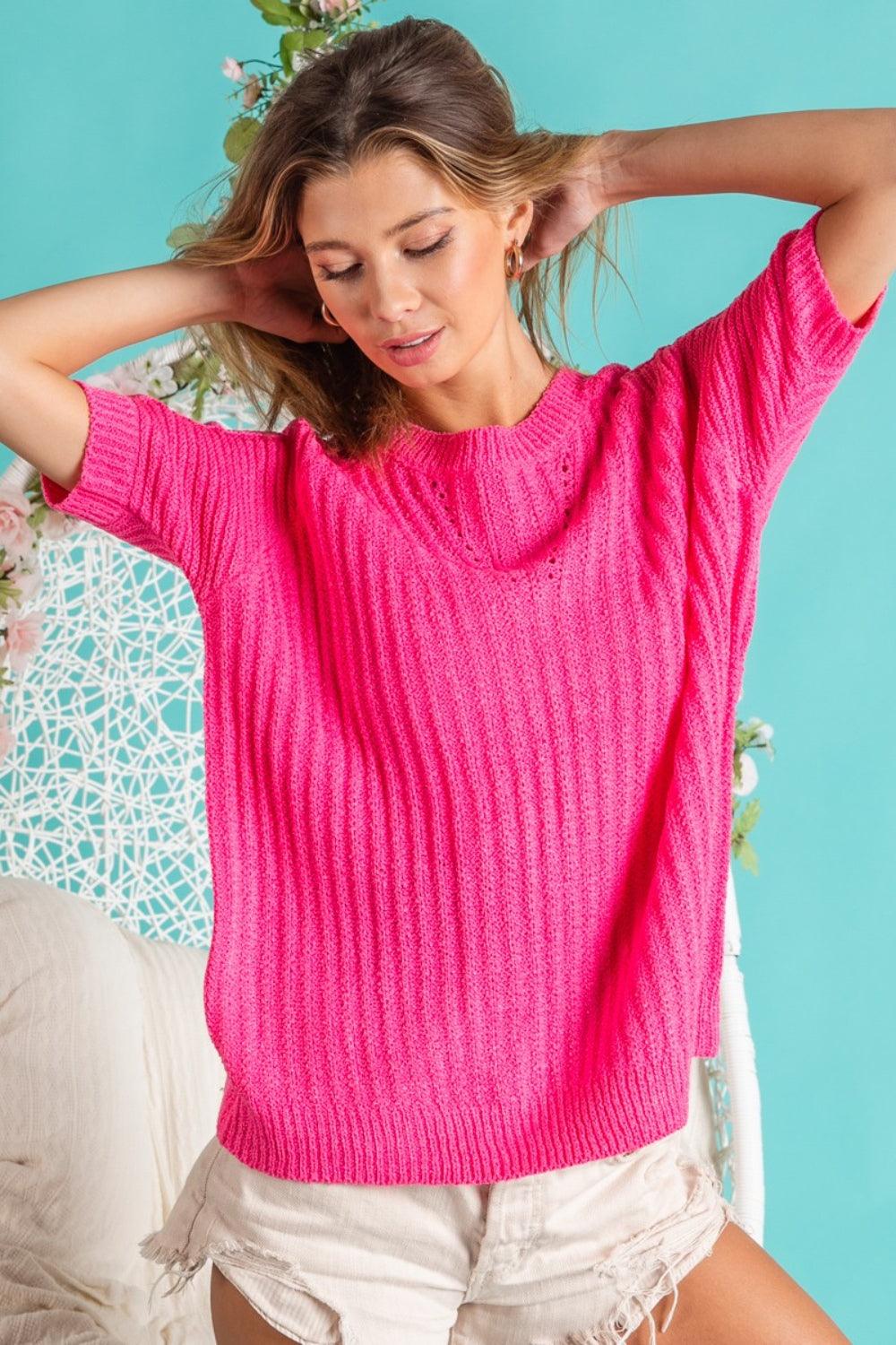 BiBi Texture Round Neck Short Sleeve Knit Top Carauana Store