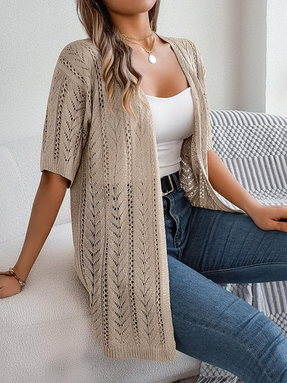Openwork Open Front Half Sleeve Cardigan Carauana Store