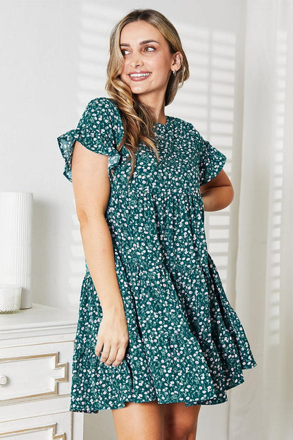 Double Take Short Flounce Sleeve Tiered Dress Carauana Store