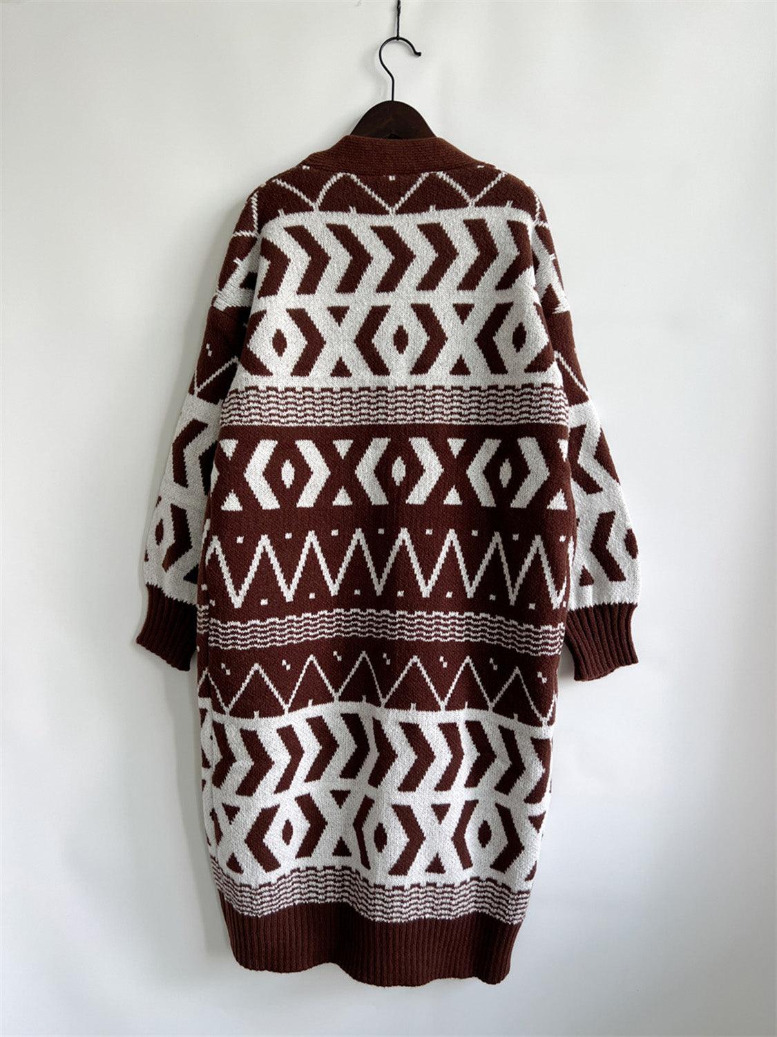 Geometric Button Front Longline Cardigan Carauana Store