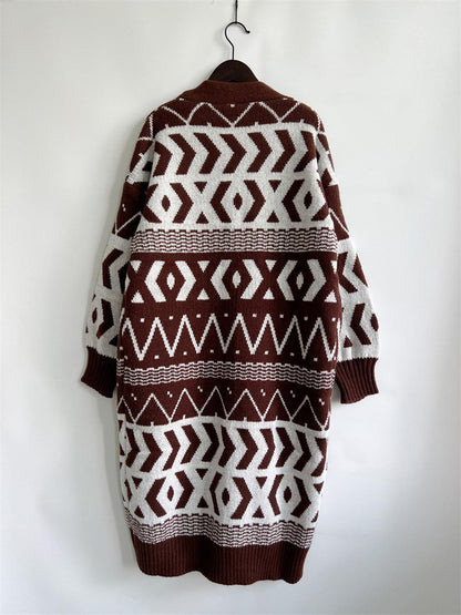 Geometric Button Front Longline Cardigan Carauana Store