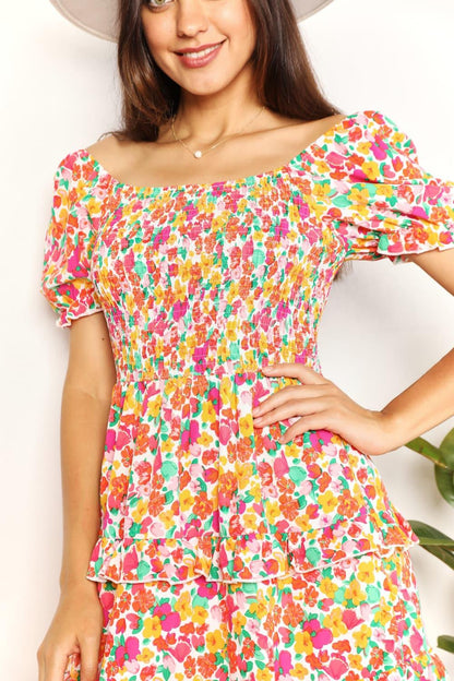 Double Take Smocked Sweetheart Neck Flounce Sleeve Mini Dress Carauana Store