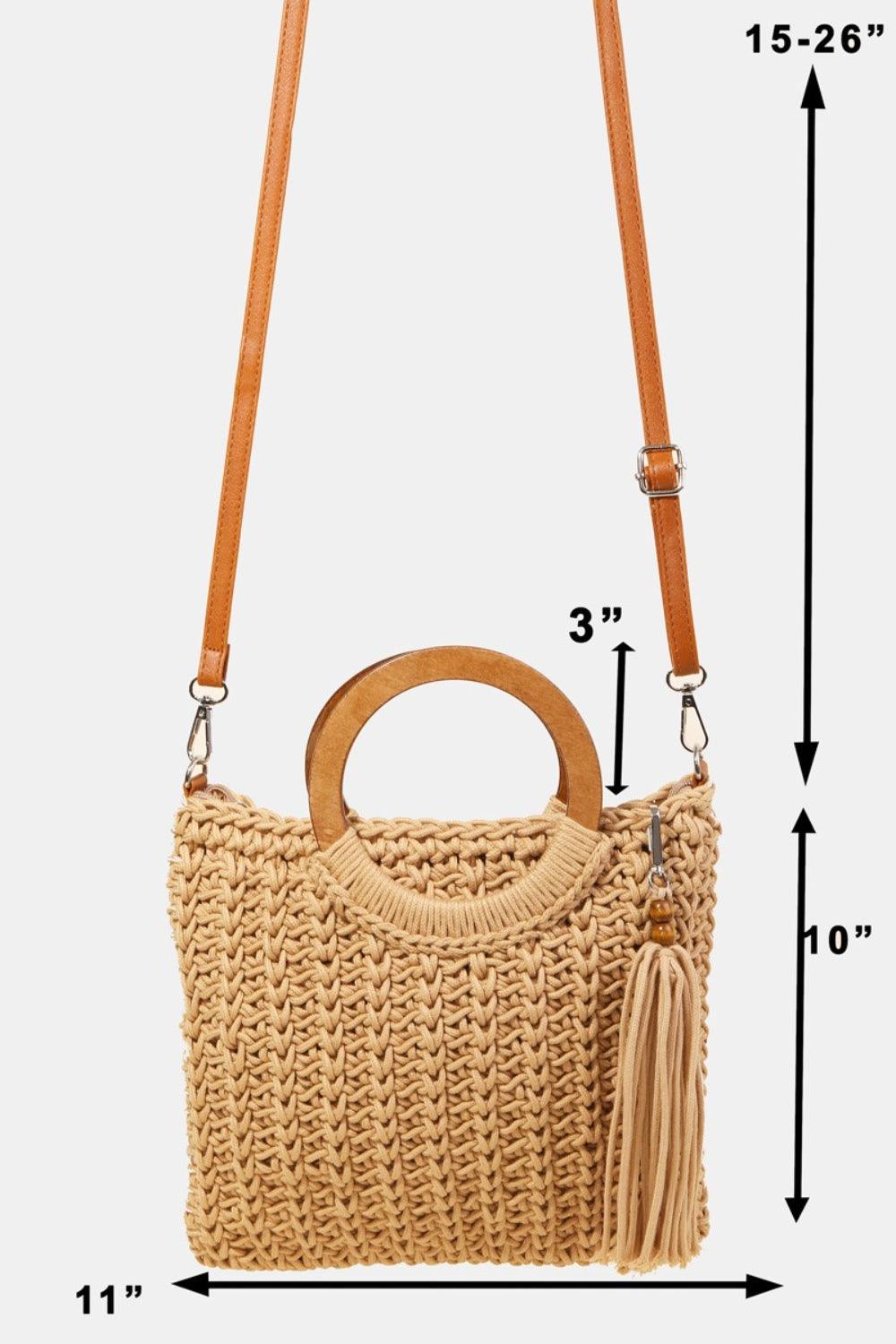 Fame Crochet Knit Convertible Tote Bag with Tassel Carauana Store